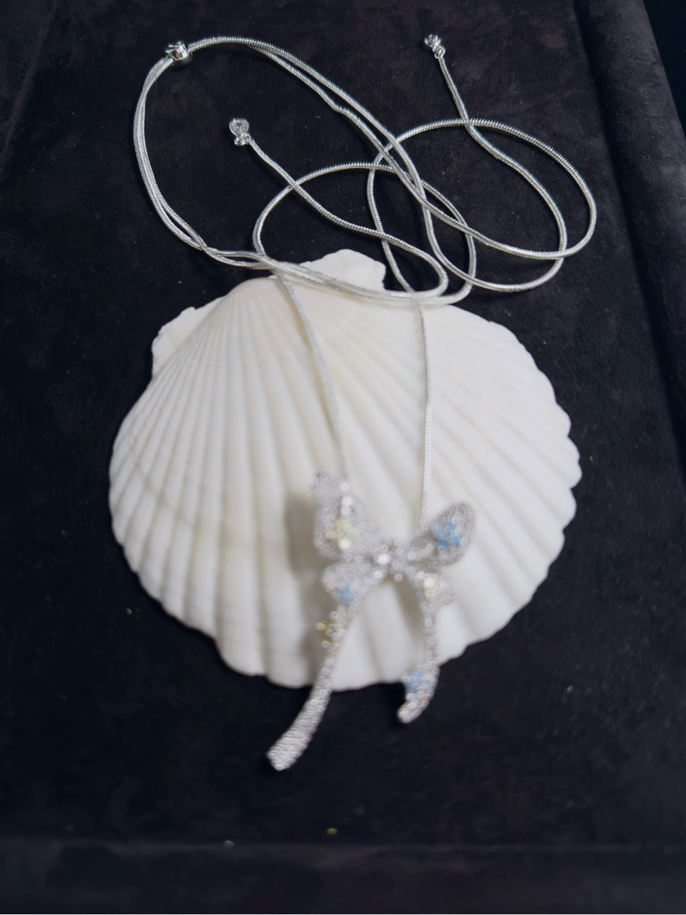 Silver Bow Pendant Necklace - Sparkling Silver Crystal Bow
